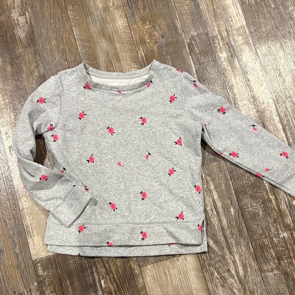 GAP Gray Sweater with Pink Floral Design